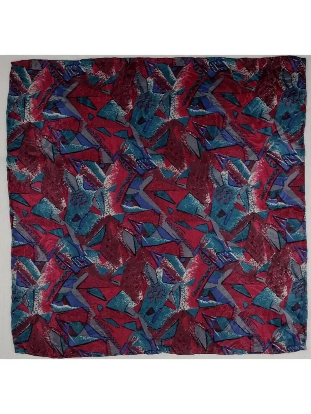 Burgundy Handkerchief 100% Silk 80s colors HANKIE ABSTRACT HAND ROLLED EDGES